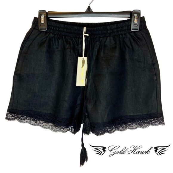 NWT Gold Hawk Black Linen and Lace Shorts with Pockets - Picture 1 of 9